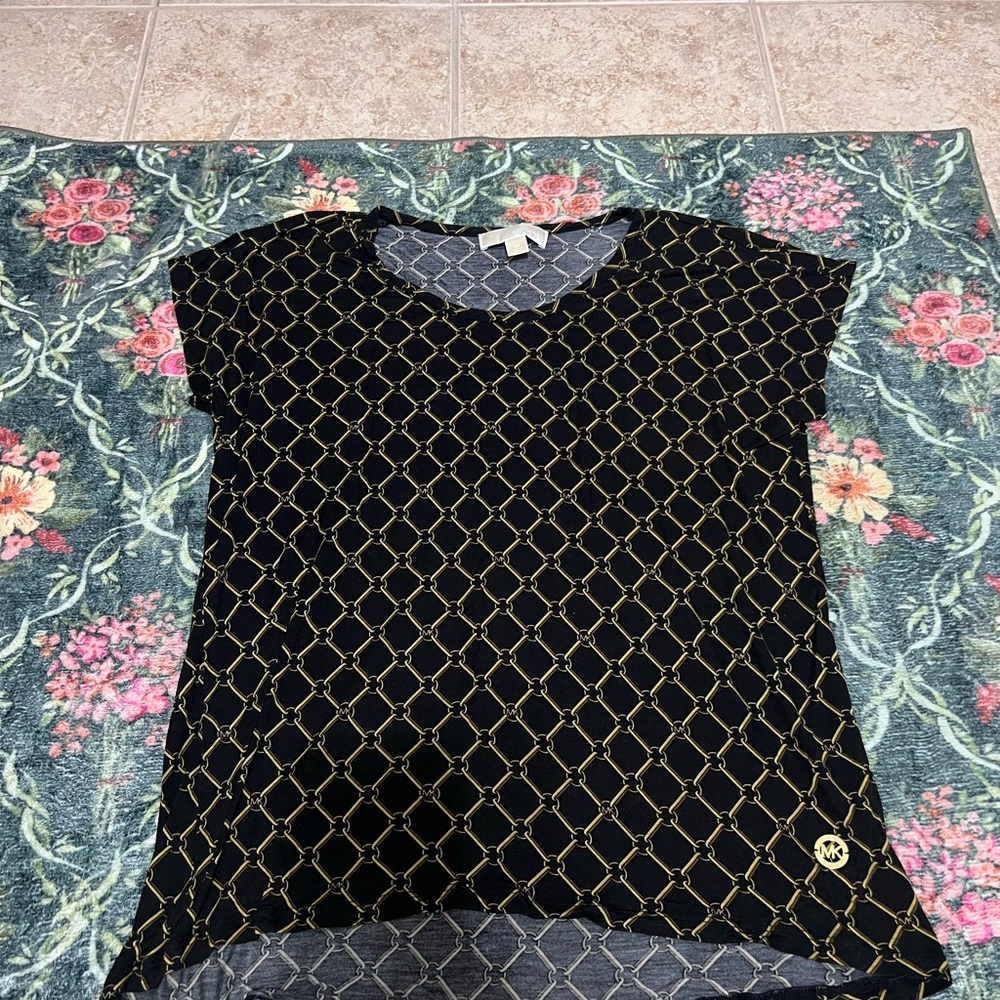 Michael Kors Black Tee with Gold Chain Pattern